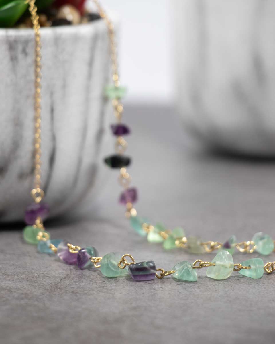 OT brillenkoord goed met blauw/ paarse glas steentjes.